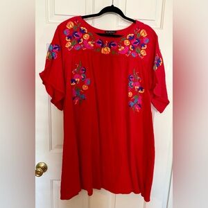Vibrant Red Floral Embroidered Blouse